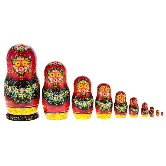 Матрёшка на 10 мест "Цветы" 25 см