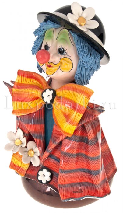 Скульптура-бюст "Клоун в котелке с цветком"
