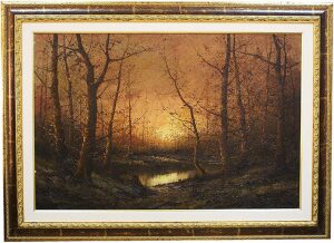 The painting "Sunset in the forest" by Gnocchi