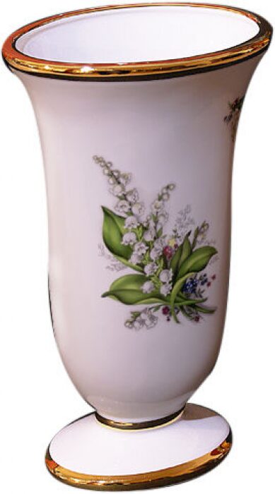 Flower vase, white with lily of the valley pattern